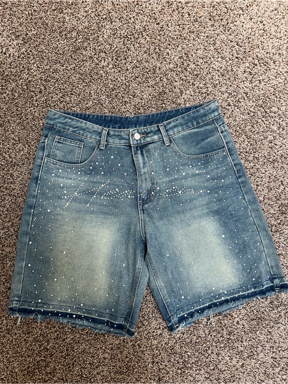 ROMWE Blue Cropped Embellished Ankle Jeans